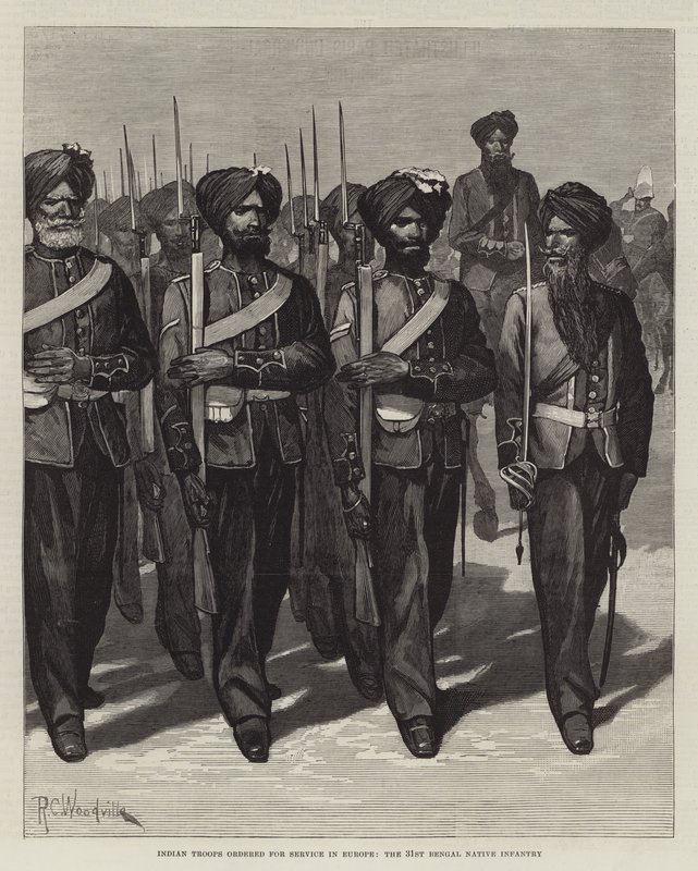 Tropas indias ordenadas para el servicio en Europa, el 31º de Infantería Nativa de Bengala de Richard Caton Woodville junior