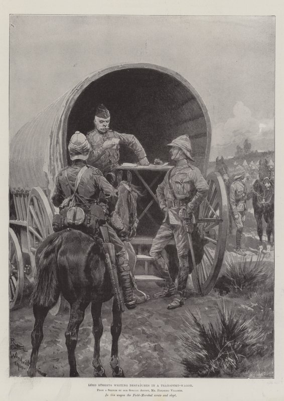 Lord Roberts escribiendo despachos en un vagón de transporte de Richard Caton Woodville junior