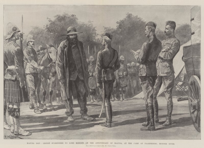 Día de Majuba, Cronje se rinde a Lord Roberts en el aniversario de Majuba, en el campamento de Paardeberg, río Modder de Richard Caton Woodville junior