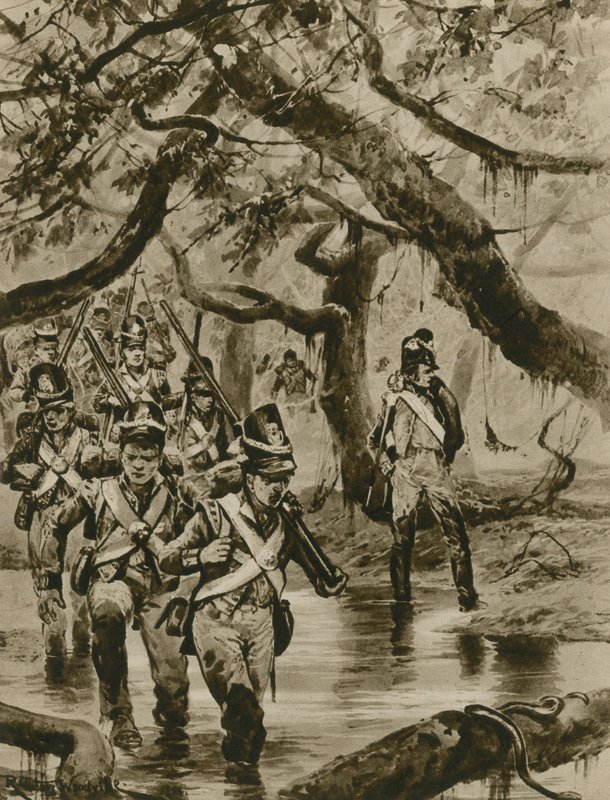Marchando a través de los pantanos de la Guayana Británica de Richard Caton Woodville junior