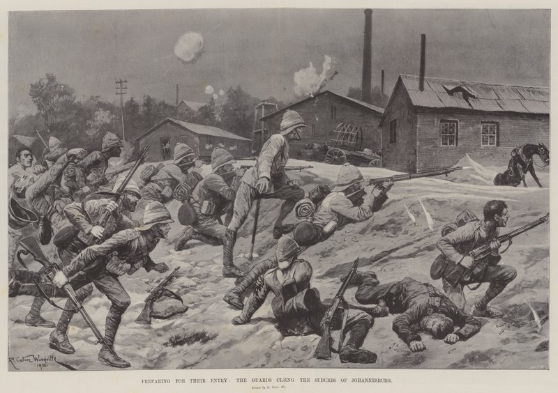 Preparándose para su entrada, los guardias despejando los suburbios de Johannesburgo de Richard Caton Woodville junior