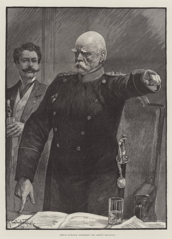 El príncipe Bismarck dirigiéndose al Reichstag alemán de Richard Caton Woodville junior