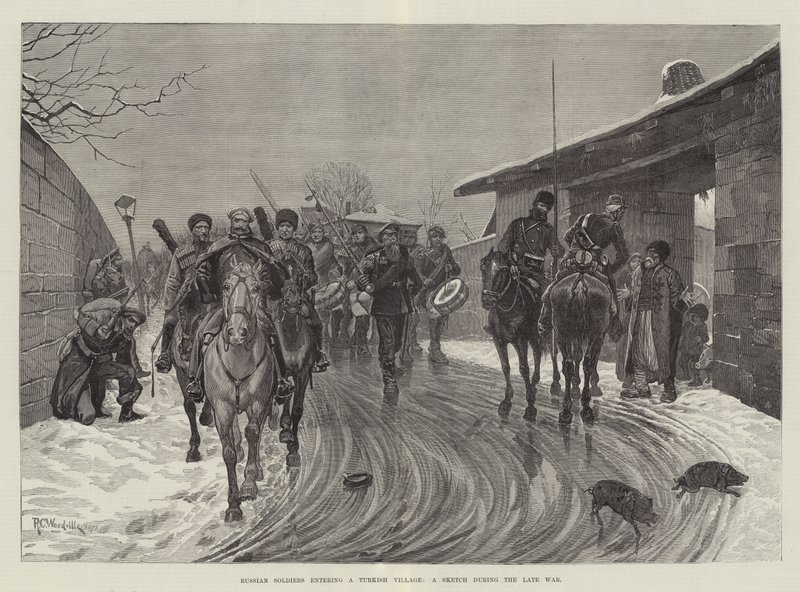 Soldados rusos entrando en un pueblo turco, un boceto durante la última guerra de Richard Caton Woodville junior