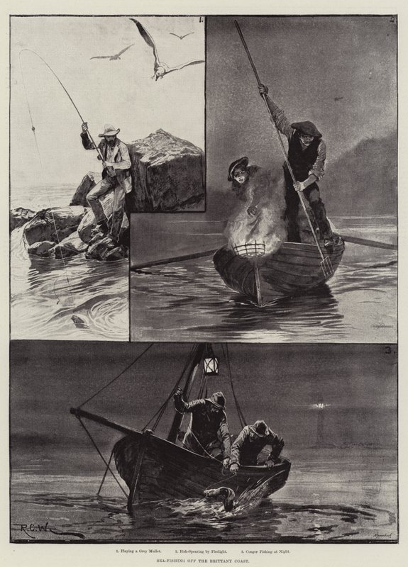 Pesca en el mar frente a la costa de Bretaña de Richard Caton Woodville junior