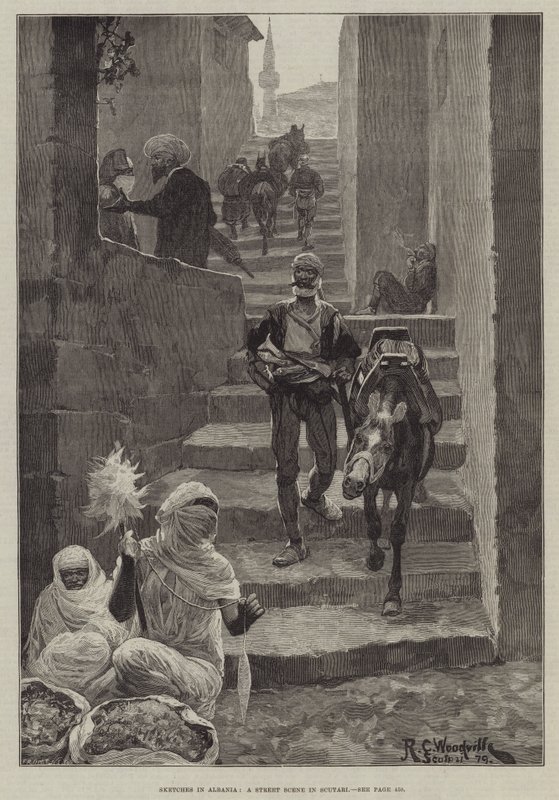 Bocetos en Albania, una Escena Callejera en Scutari de Richard Caton Woodville junior