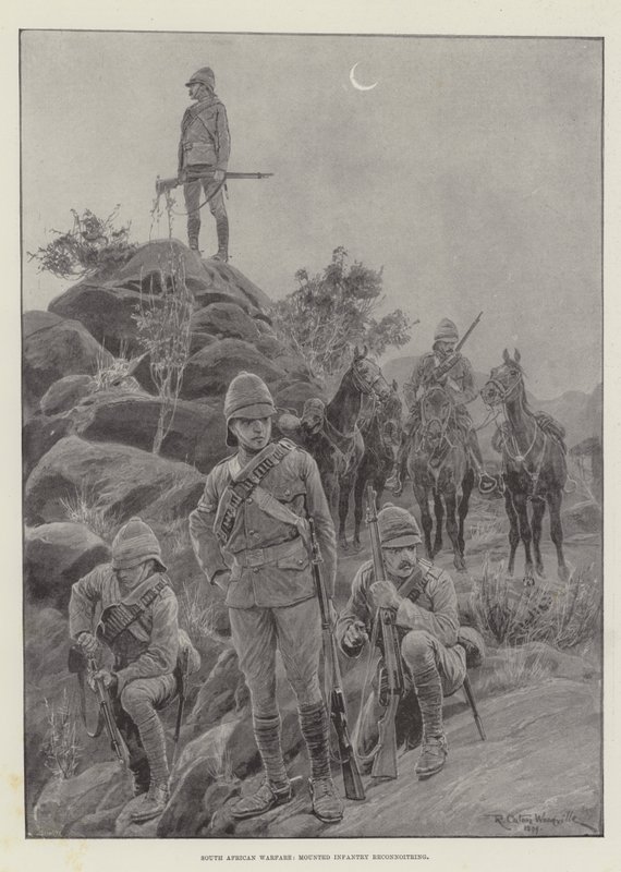 Guerra sudafricana, infantería montada en reconocimiento de Richard Caton Woodville junior