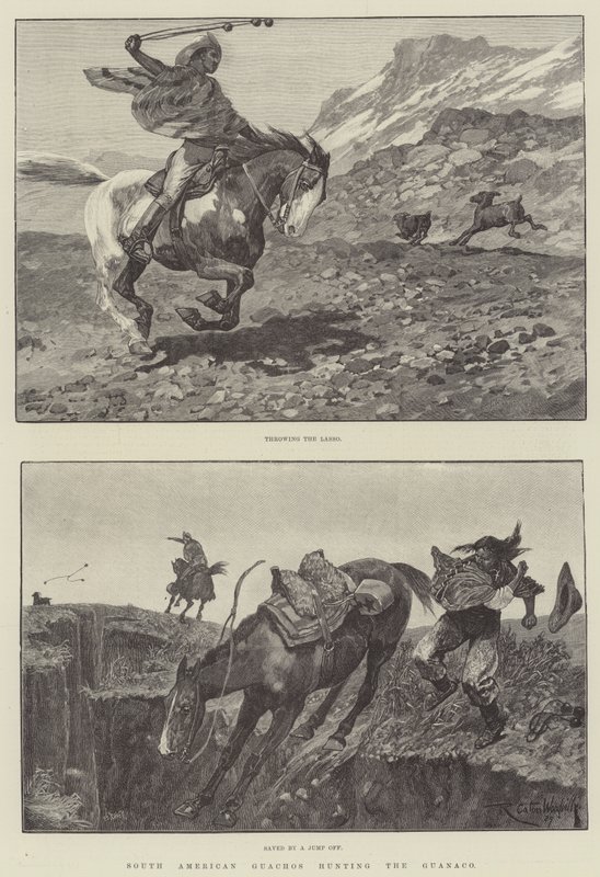 Guachos sudamericanos cazando el guanaco de Richard Caton Woodville junior