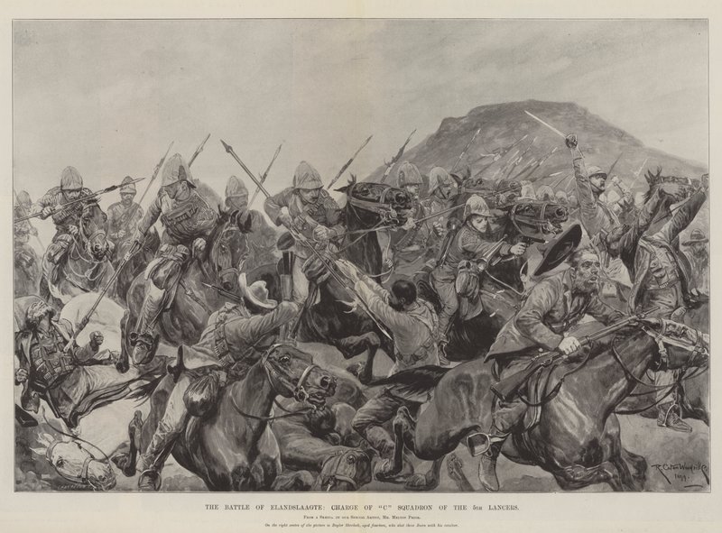 La batalla de Elandslaagte, carga del Escuadrón C de los 5º Lanceros de Richard Caton Woodville junior