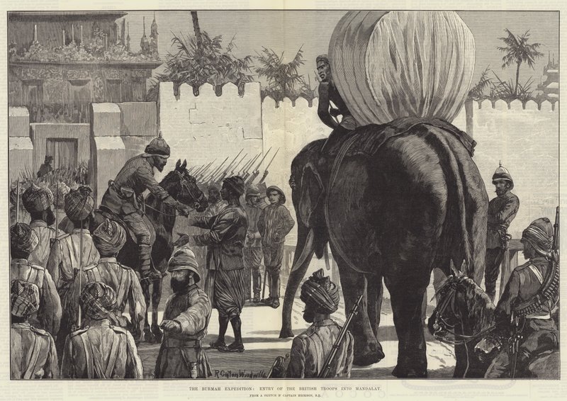 La expedición de Birmania, entrada de las tropas británicas en Mandalay de Richard Caton Woodville junior