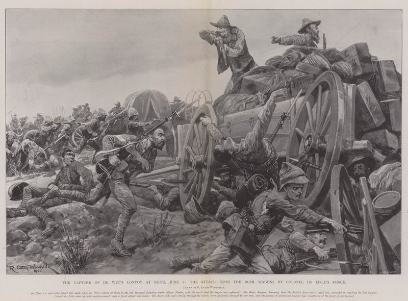 La captura del convoy de De Wet en Reitz, 6 de junio, el ataque a los vagones bóer por la fuerza del Coronel De Lisle de Richard Caton Woodville junior