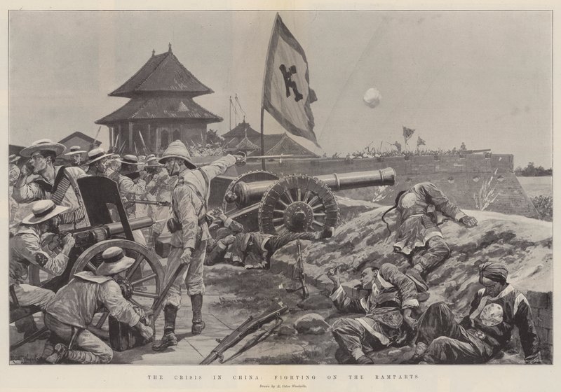 La crisis en China, combates en las murallas de Richard Caton Woodville junior