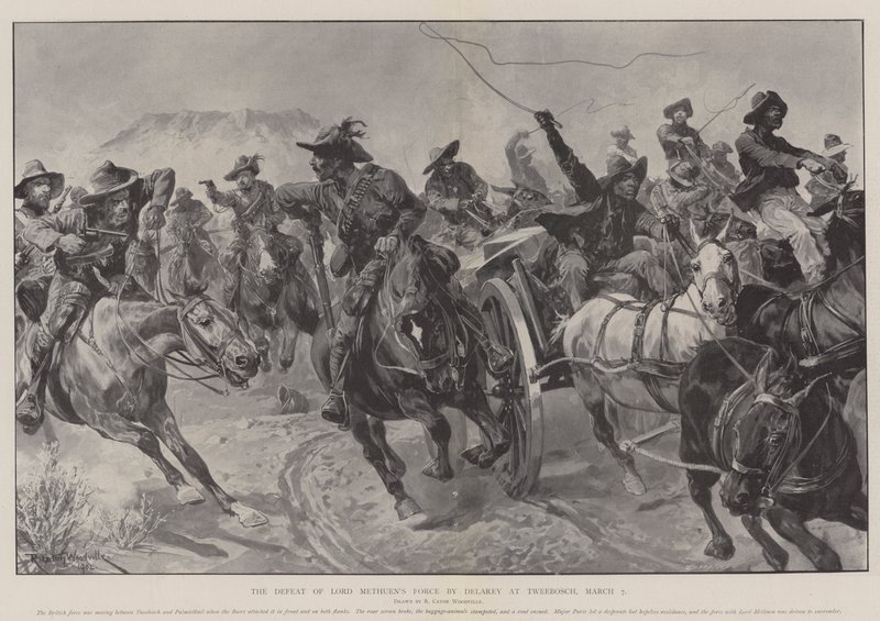 La derrota de las fuerzas de Lord Methuen por Delarey en Tweebosch, 7 de marzo de Richard Caton Woodville junior