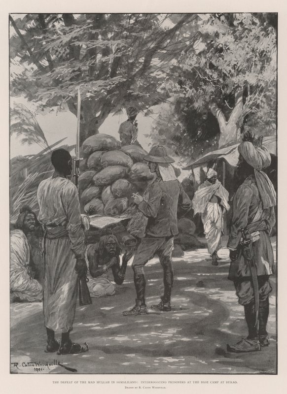 La derrota del Mullah loco en Somalilandia, interrogando a prisioneros en el campamento base en Burao de Richard Caton Woodville junior