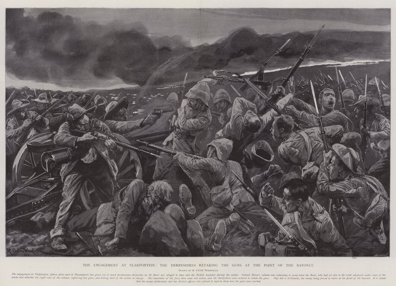 El enfrentamiento en Vlakfontein, los de Derbyshire recuperando los cañones a punta de bayoneta de Richard Caton Woodville junior