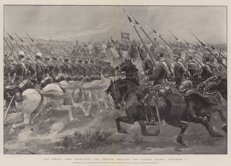 Las maniobras del ejército alemán, el emperador dirigiendo la carga de caballería, 12 de septiembre de Richard Caton Woodville junior