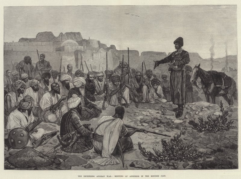 La Guerra Afgana Inminente, Reunión de Afreedis en el Paso Khyber de Richard Caton Woodville junior