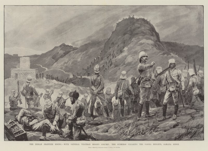 El levantamiento de la frontera india, con la columna del General Yeatman Biggs, los Gurkhas despejando las alturas de Gagra, Samana Ridge de Richard Caton Woodville junior