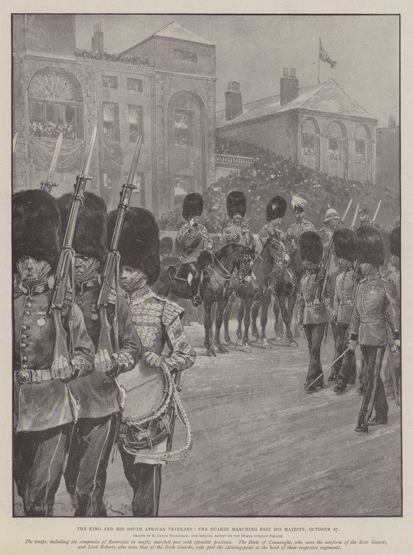 El Rey y sus veteranos sudafricanos, los Guardias desfilando ante Su Majestad, 27 de octubre de Richard Caton Woodville junior