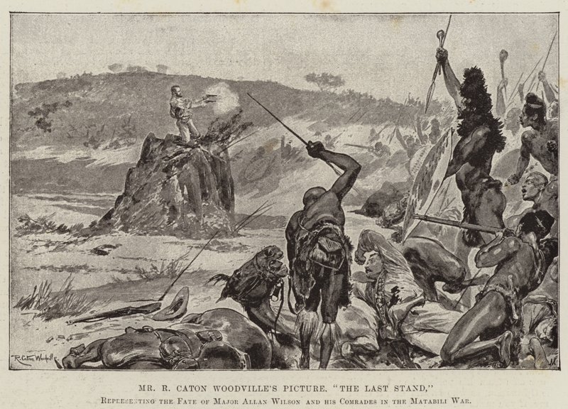 La última resistencia, representando el destino del Mayor Allan Wilson y sus camaradas en la Guerra de Matabili de Richard Caton Woodville junior