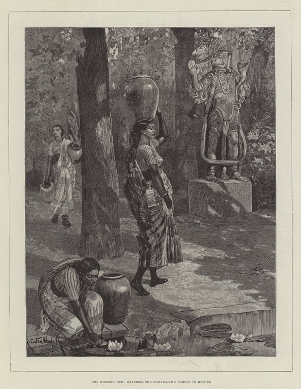El rocío de la mañana, regando el jardín del Maharajá en Mysore de Richard Caton Woodville junior
