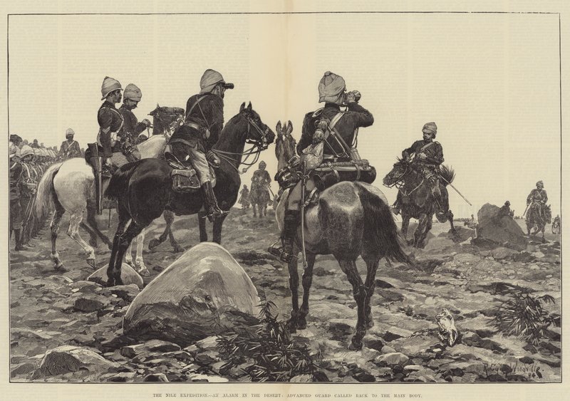 La expedición del Nilo, una alarma en el desierto, la guardia avanzada llamada de vuelta al cuerpo principal de Richard Caton Woodville junior