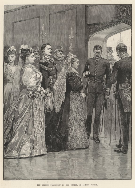 La Procesión de la Reina a la Capilla, Palacio de St James de Richard Caton Woodville junior