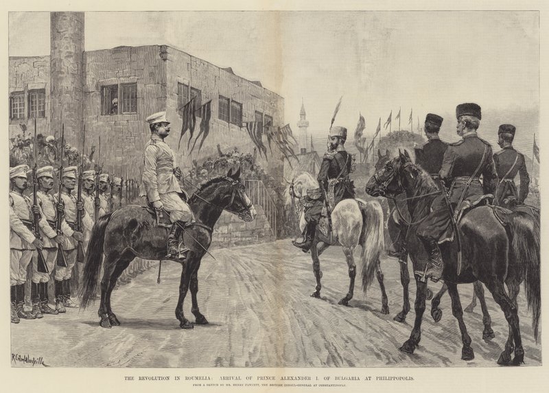 La Revolución en Rumanía, Llegada del Príncipe Alejandro I de Bulgaria a Filipópolis de Richard Caton Woodville junior