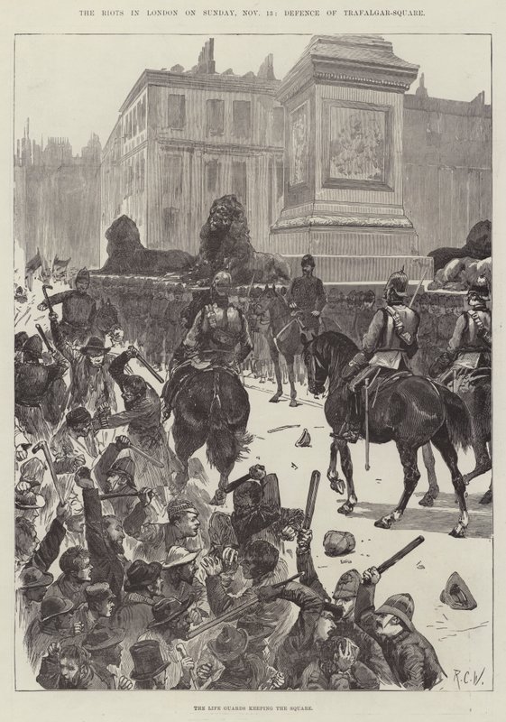Los disturbios en Londres el domingo 13 de noviembre, defensa de Trafalgar-Square de Richard Caton Woodville junior