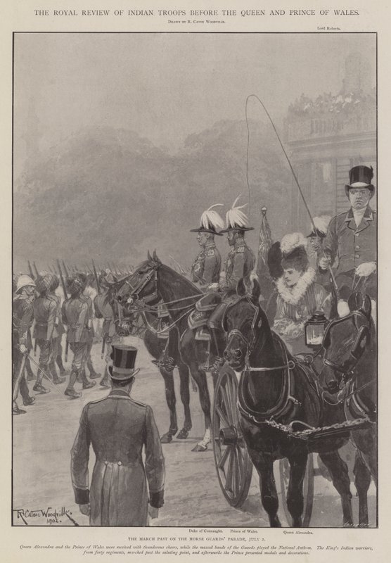La revisión real de las tropas indias ante la Reina y el Príncipe de Gales de Richard Caton Woodville junior