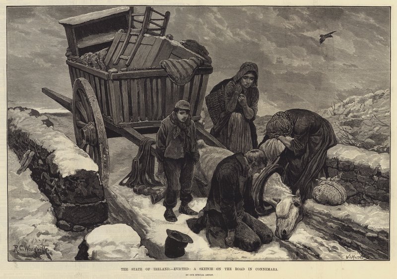 El estado de Irlanda, desalojado, un boceto en el camino en Connemara de Richard Caton Woodville junior
