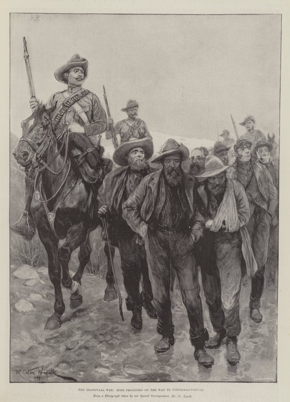 La guerra de Transvaal, prisioneros bóer en camino a Pietermaritzburg de Richard Caton Woodville junior