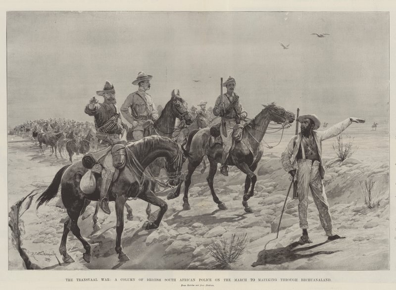 La Guerra del Transvaal, una columna de la Policía Británica de Sudáfrica en marcha hacia Mafeking a través de Bechuanalandia de Richard Caton Woodville junior