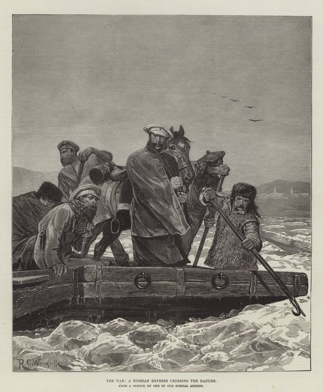 La Guerra, un Expreso Ruso cruzando el Danubio de Richard Caton Woodville junior