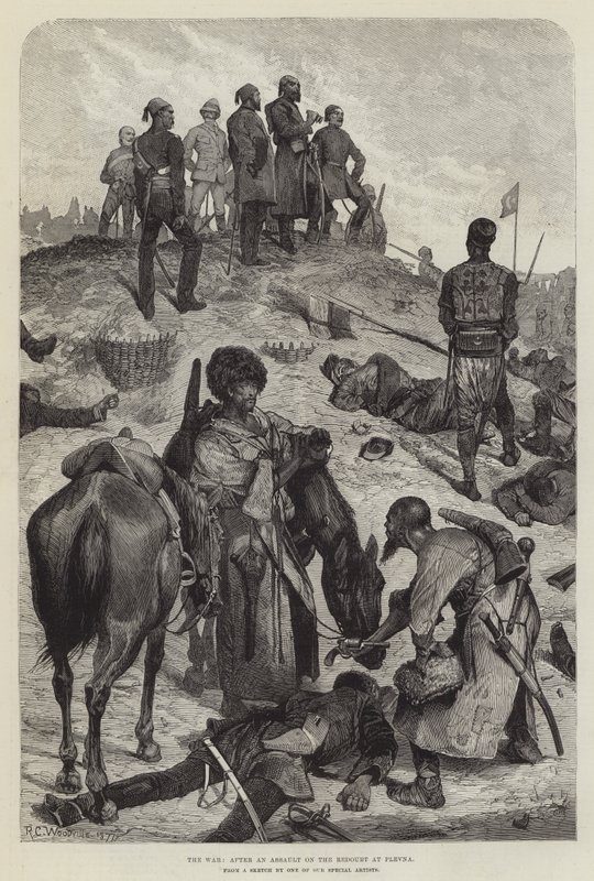 La guerra, después de un asalto al reducto en Plevna de Richard Caton Woodville junior