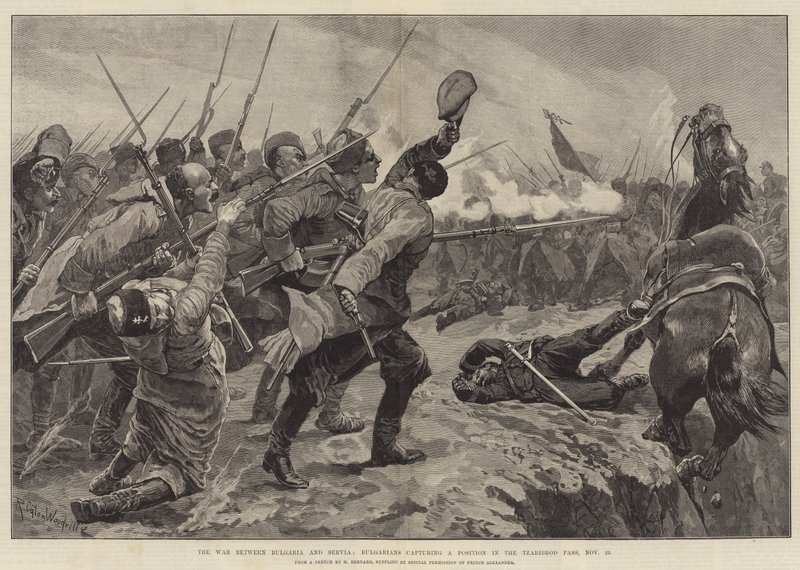 La guerra entre Bulgaria y Serbia, búlgaros capturando una posición en el paso de Tzaribrod, 23 de noviembre de Richard Caton Woodville junior