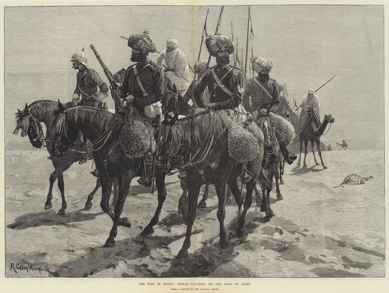 La guerra en Egipto, caballería india en el camino a El Cairo de Richard Caton Woodville junior