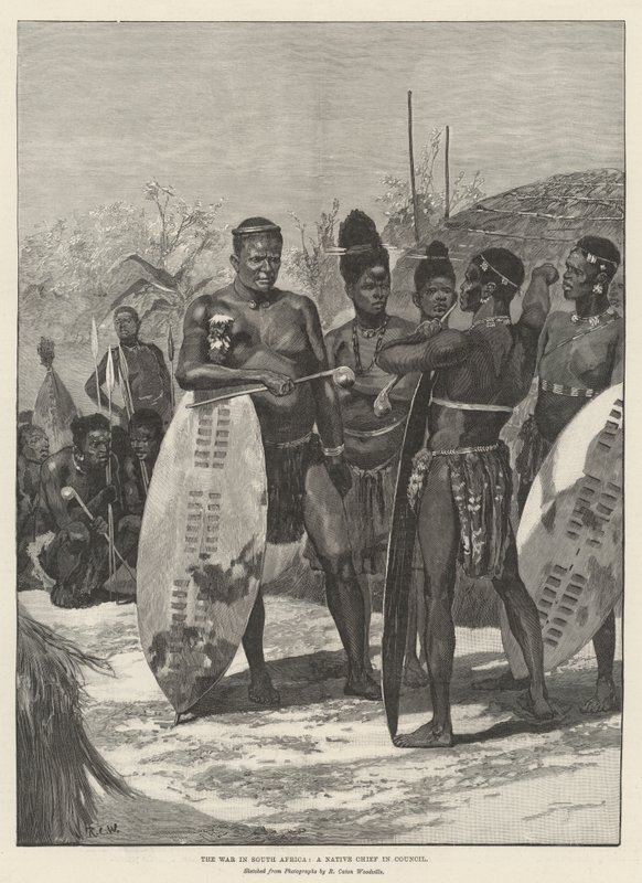 La Guerra en Sudáfrica, un Jefe Nativo en Consejo de Richard Caton Woodville junior