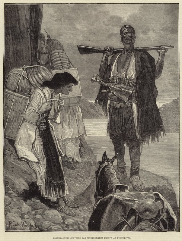 Transporte de suministros para las tropas montenegrinas en Podgoritza de Richard Caton Woodville junior