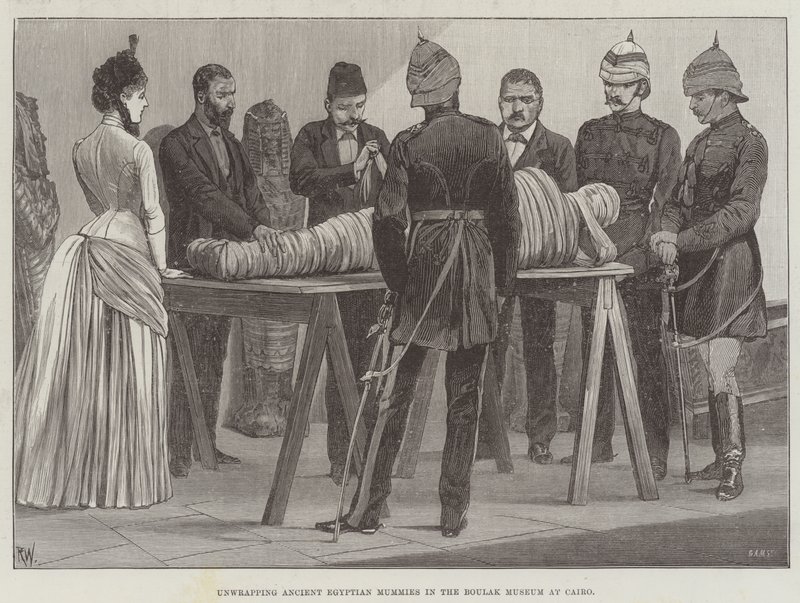 Desenvolviendo momias egipcias antiguas en el Museo Boulak de El Cairo de Richard Caton Woodville junior