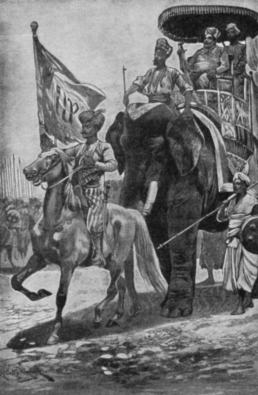 Surajah-Dowlah, montado en un elefante, se prepara para encontrarse con Robert Clive en Plassey de Richard Caton II Woodville