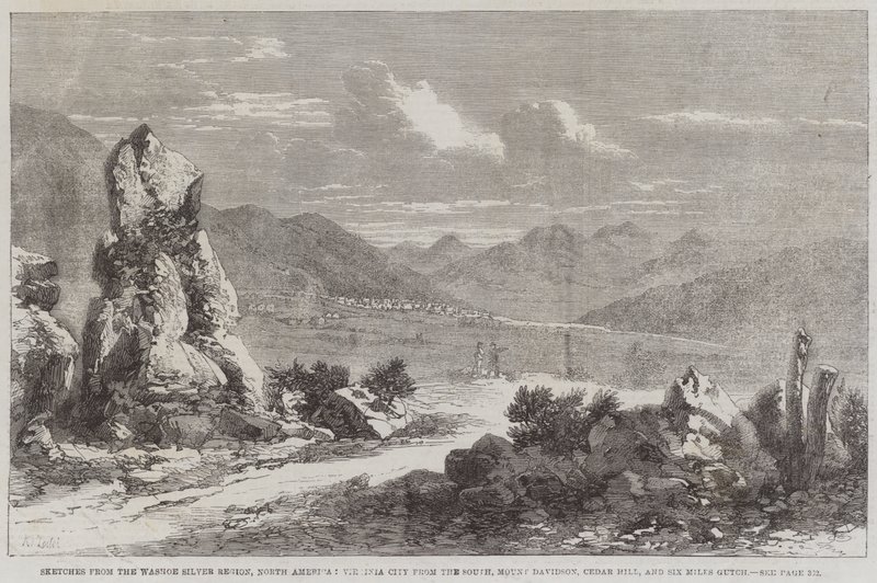 Bocetos de la región de plata de Washoe, América del Norte, Virginia City desde el sur, Mount Davidson, Cedar Hill, y Six Miles Gutch de Richard Principal Leitch