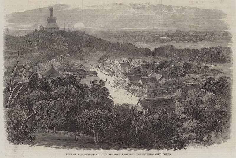 Vista de los Jardines y el Templo Budista en la Ciudad Imperial, Pekín de Richard Principal Leitch