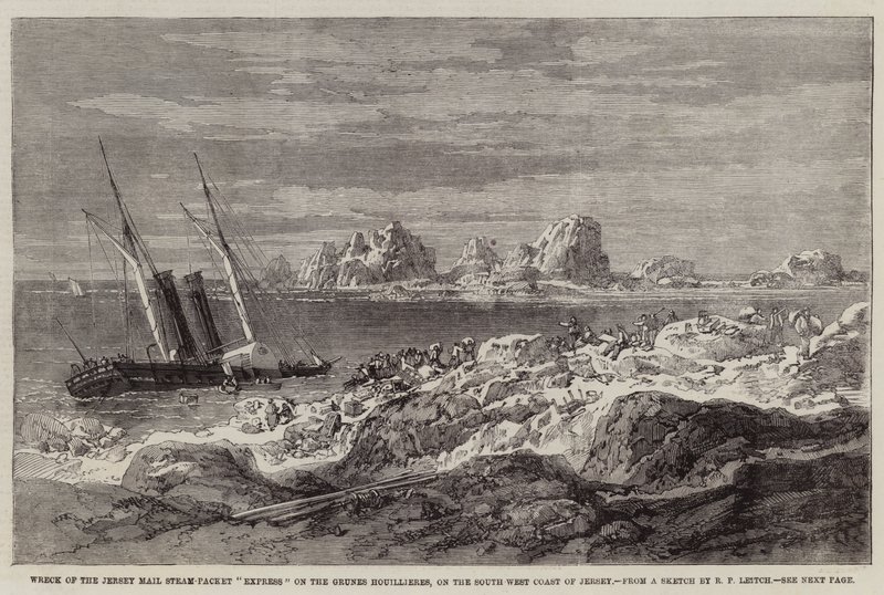 Naufragio del Jersey Mail Steam-Packet Express en las Grunes Houillieres, en la costa suroeste de Jersey de Richard Principal Leitch