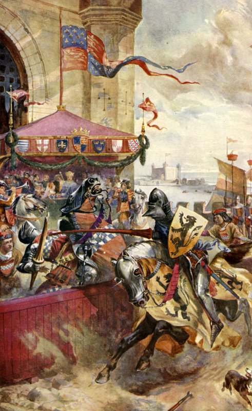 Justa celebrada en el Puente de Londres (litografía a color) de Richard (after) Beavis