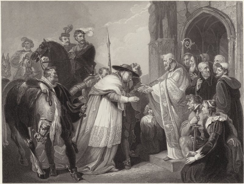 El cardenal Wolsey en la Abadía de Leicester (grabado) de Richard (after) Westall