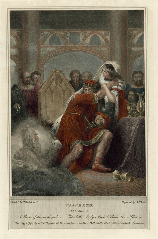 Ilustración para Macbeth de Shakespeare, Acto III, Escena 4 de Richard (after) Westall