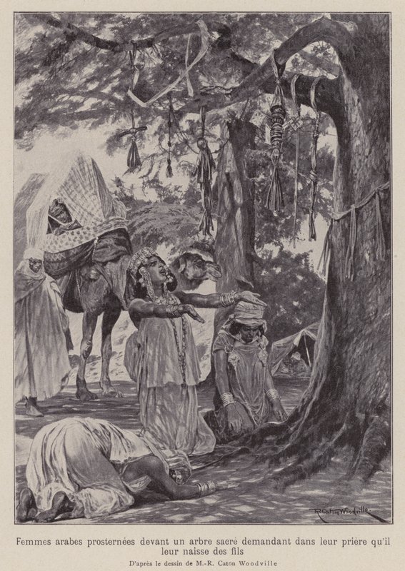 Mujeres árabes postrándose ante un árbol sagrado en oración para que se les concedan hijos de Richard Caton II (after) Woodville