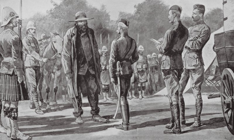 El comandante Cronje se rinde a Lord Roberts (litografía) de Richard Caton II (after) Woodville
