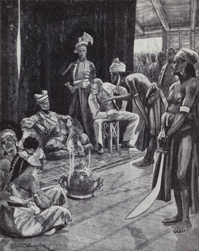 Sir James Brooke negociando un tratado con el sultán de Brunéi para establecer una colonia británica en Borneo de Richard Caton II (after) Woodville