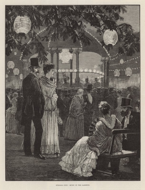 Fiesta vespertina en beneficio de los hospitales de Londres - Música en los jardines de Richard Caton Woodville